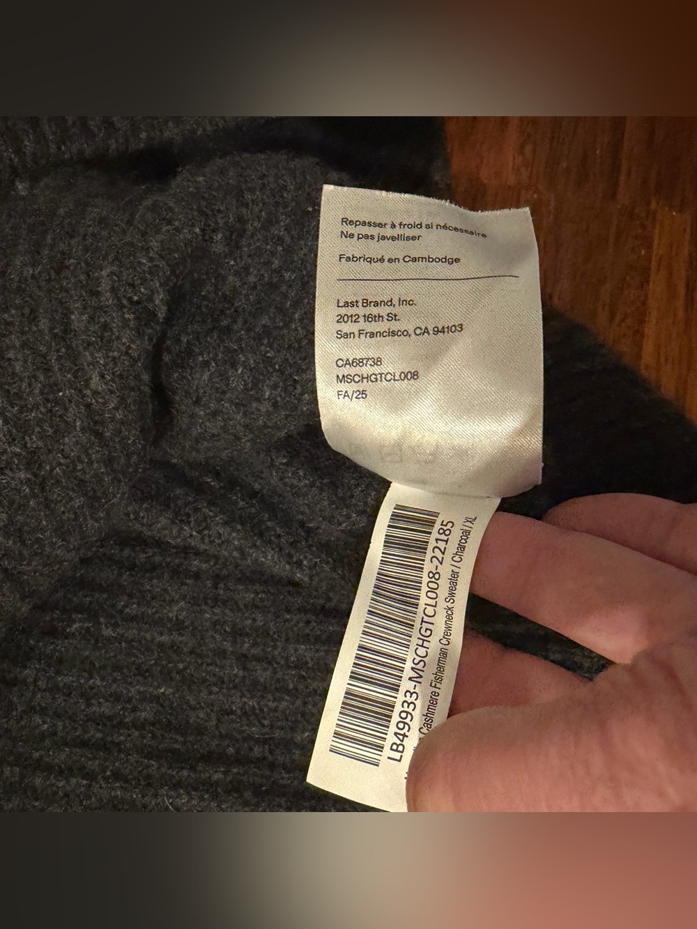 Quince Charcoal Grey 100% Mongolian Cashmere Fisherman Rib Crewneck Sweater XL - Picture 4 of 7